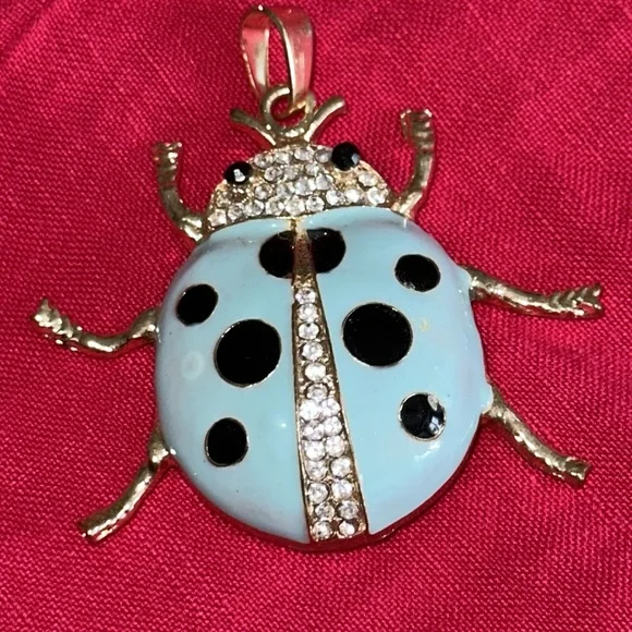 Betsy Johnson turquoise with black spots lady bug pendant gold tonecrystal - Picture 6 of 8